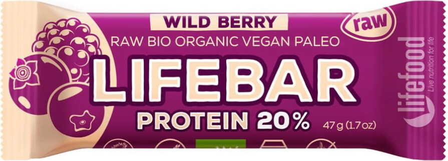 Barre protéinée aux fruits des bois crue BIO 47 g - LIFEFOOD