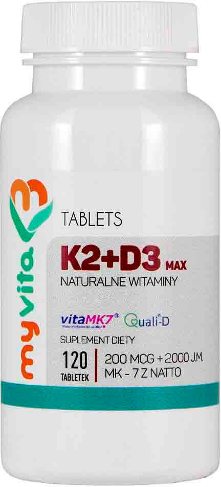 Vitamine K2 K - 2 mk - 7 K2MK7 max 200 mcg + D3 D - 3 2000iu 120 comprimés MYVITA