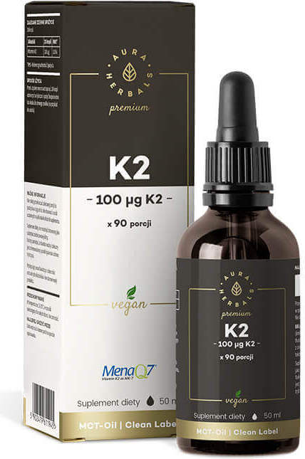 Vitamine K2MK7 K2 - MK7 liquide 100 mcg 90 portions 50 ml AURA HERBALS PREMIUM
