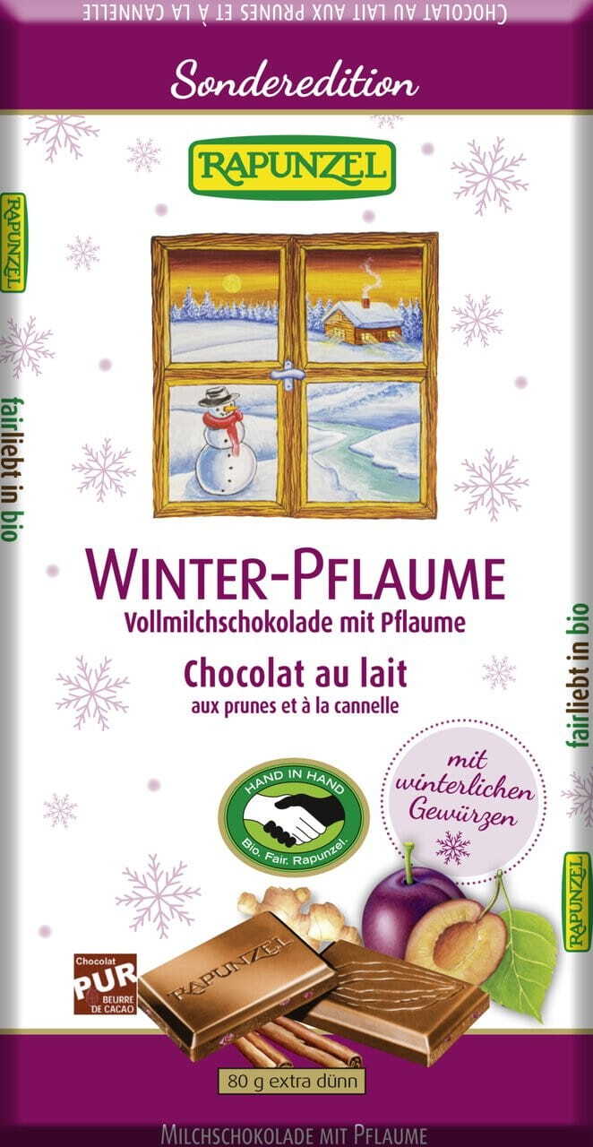 Chocolat au lait d'hiver aux prunes BIO 80 g - RAIPONCE