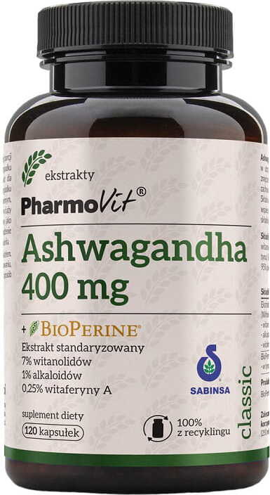 Ginseng - Ginseng indien ashwagandgha 400mg + extrait standardisé de biopérine 120 gélules PHARMOVIT