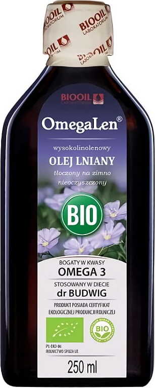 Huile de lin pressée à froid, non raffinée à haute teneur en graines de lin BIO 250 ml - OMEGALEN