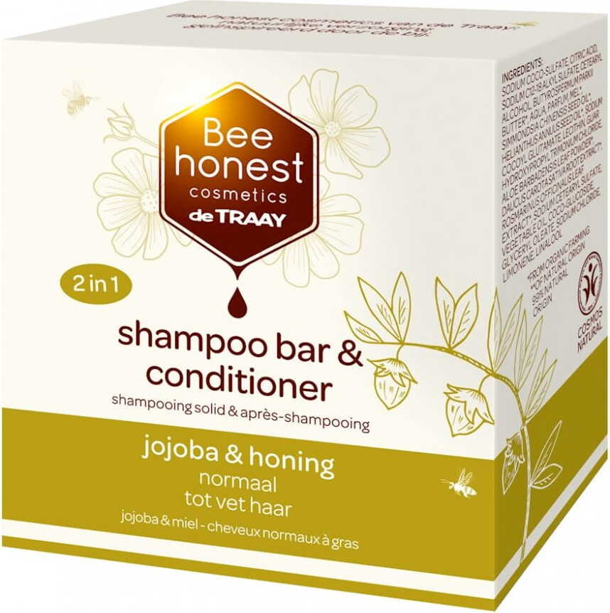Shampoing et revitalisant pour cheveux normaux et gras Barre 2en1, huile de jojoba et miel écologique 80 g - BEE HONEST