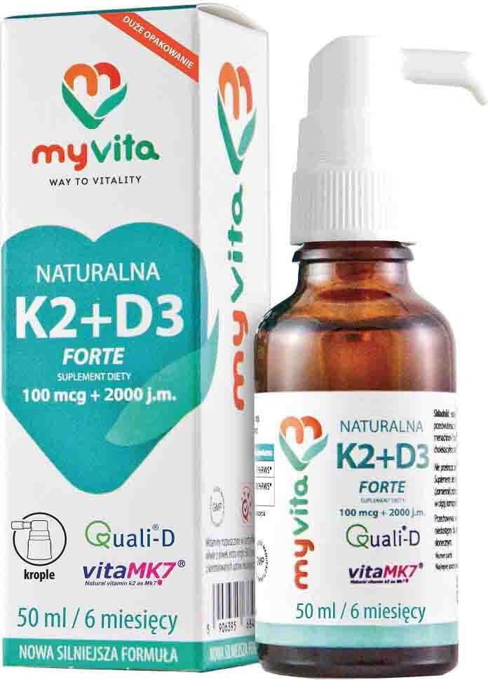 Vitamine K2 K - 2 100 µg D3 D - 3 2000 ui FORTE liquide 50 ml gouttes MYVITA