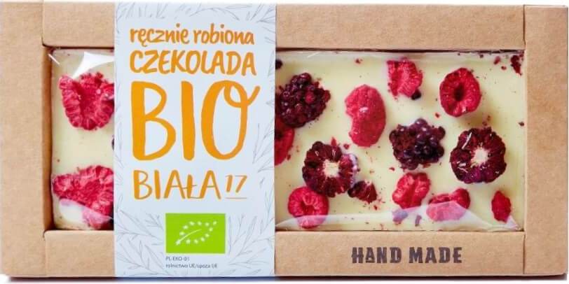 Chocolat blanc aux framboises et mûres BIO 53 g - CONFISERIE STAROPOLSKA