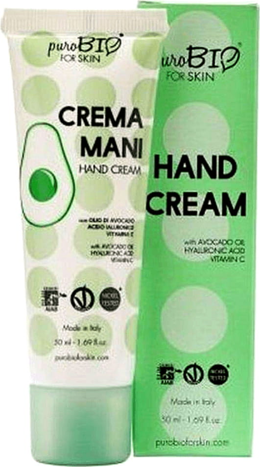 Crème pour les mains à l'huile d'avocat, acide hyaluronique et vitamine C eco 50 ml - PUROBIO