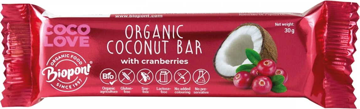 Barre coco à la canneberge sans gluten BIO 30 g - BIO PONT