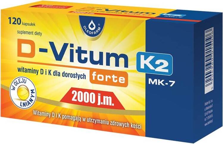 Vitamine K et D pour adultes D - vitum FORTE D3 2000 UI naturel K2 MK - 7 75 mcg 120 gélules OLEOFARM