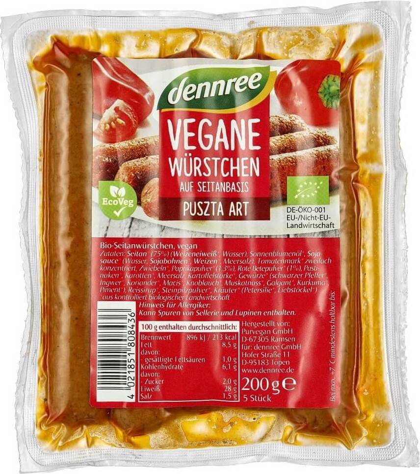 Saucisses végétaliennes au seitan épicé BIO 200 g - DENNREE