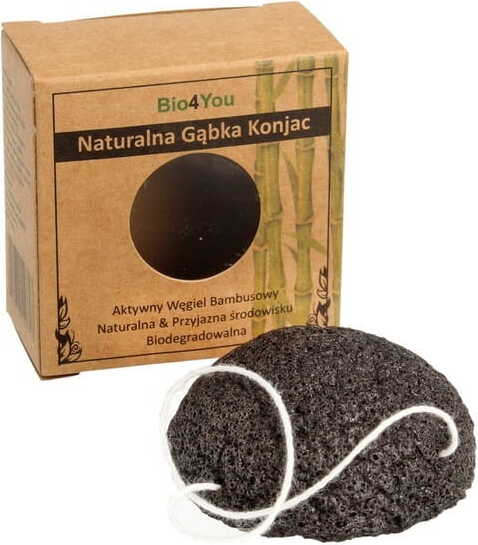 Éponge naturelle de konjac pour nettoyer le visage au charbon de bambou - BIO4YOU
