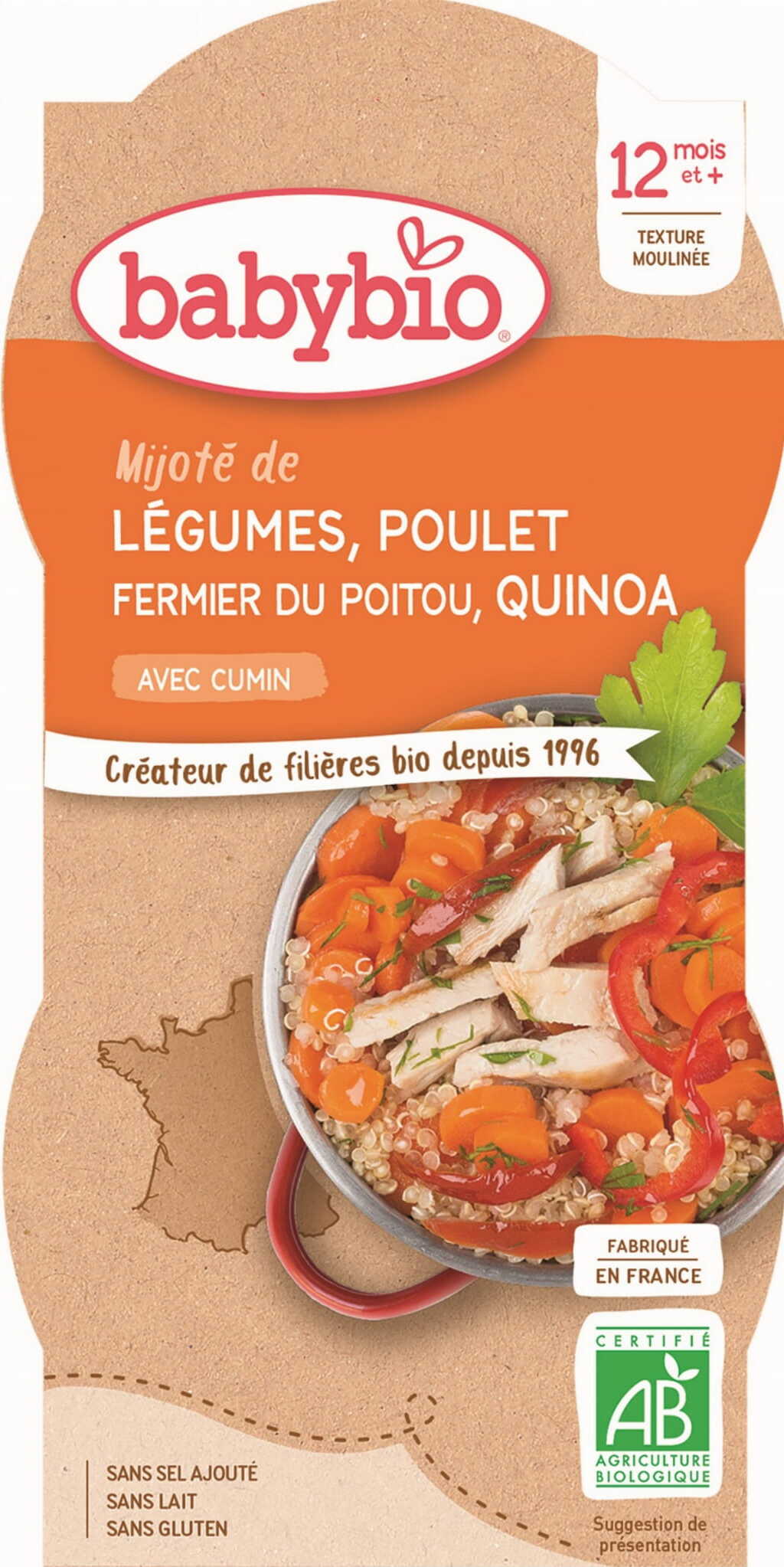 Plat de quinoa au poulet et légumes dès 12 mois sans gluten BIO 2x200 g BABYBIO