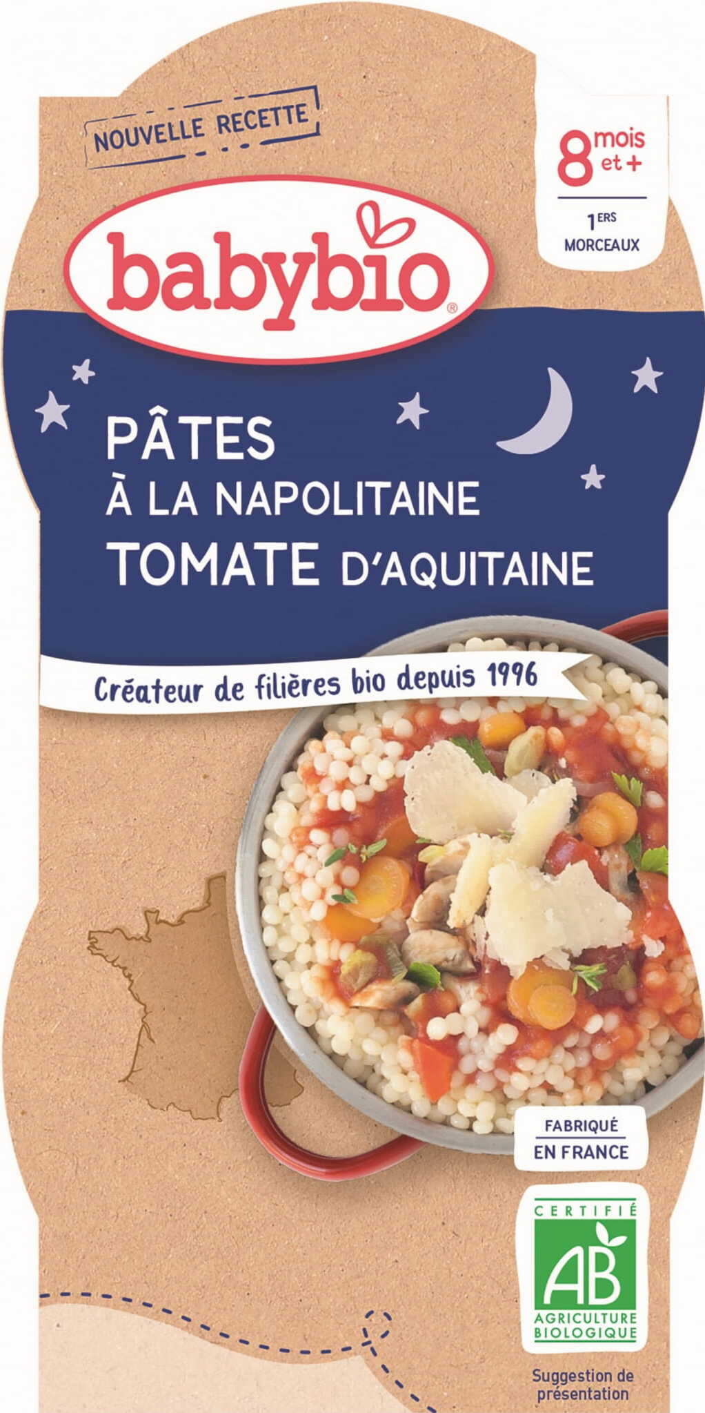 Plat de pâtes aux tomates napolitaines dès 8 mois BIO 2x200 g BABYBIO