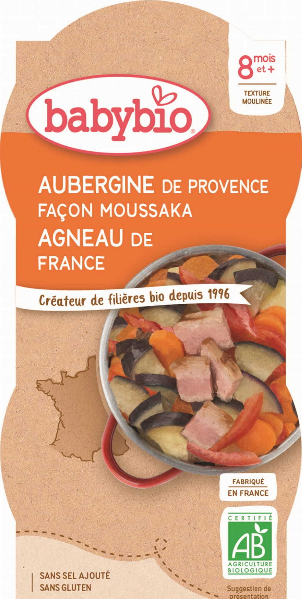 Moussaka d'aubergines à l'agneau dès 8 mois sans gluten BIO 2x200 g BABYBIO