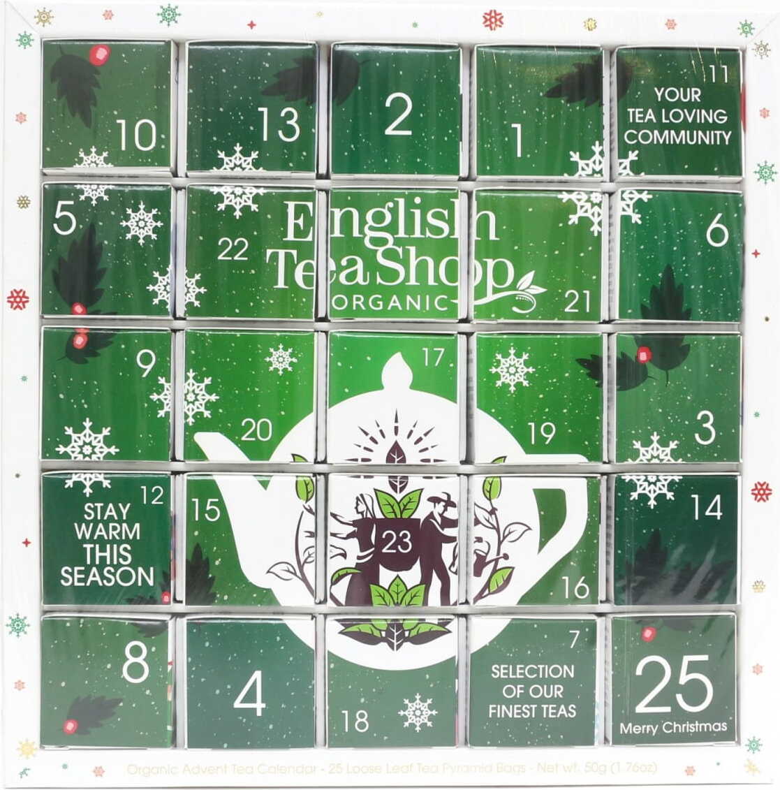 Service à thé Calendrier de l'Avent vert (25x2) 50g ENGLISH TEA SHOP