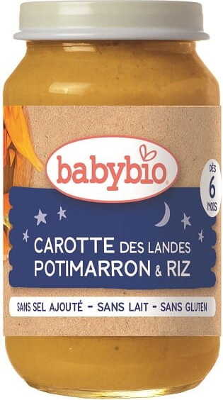 Plat du soir : riz aux carottes et courge musquée dès 6 mois sans gluten BIO 200 g BABYBIO