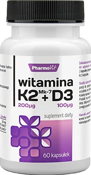 Vitamine K2 MK - 7 200 µg + D3 100 µg / 4000 et 60 gélules PHARMOVIT