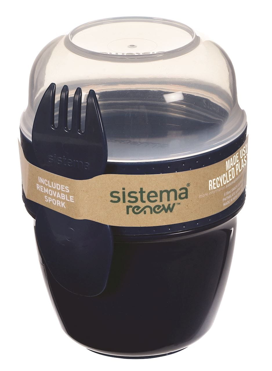 Récipient pour collations, capsules, bleu marine 515 ml + fourchette - SISTEMA