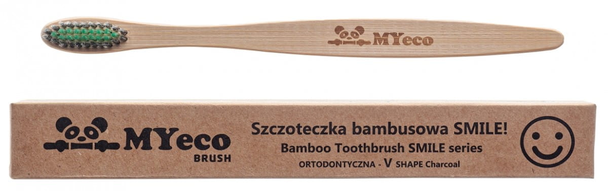 Brosse à dents bambou orthodontique au charbon actif vert - noir souple - MYECOBRUSH