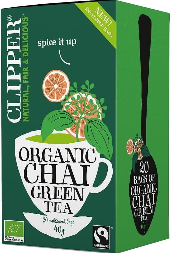 Thé vert chai à la cannelle et à la cardamome commerce équitable BIO 40 g (20 x 2 g) - CLIPPER