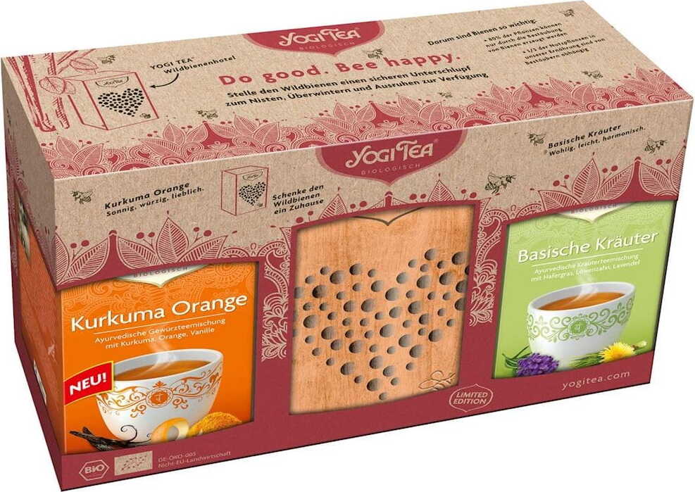 Service à thé thé orange curcuma BIO (17 x 2 g) thé aux herbes alcalines BIO (17 x 21 g avec hôtel pour abeilles - YOGI TEA
