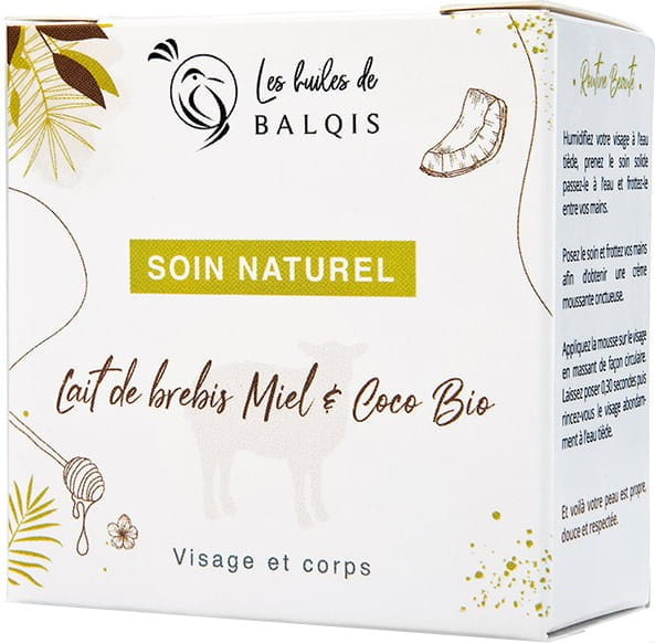Savon solide visage et corps lait de brebis, miel et coco, 100 g - BALQIS