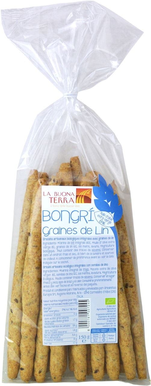 Doigts de pain gressins complets aux graines de lin BIO 150 g - LA BUONA TERRA