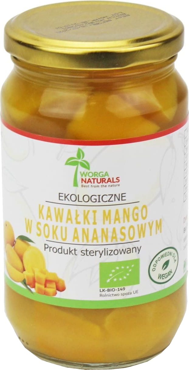 Morceaux de mangue au jus d'ananas BIO 350 g (200 g) (pot) - WORGA NATURALS