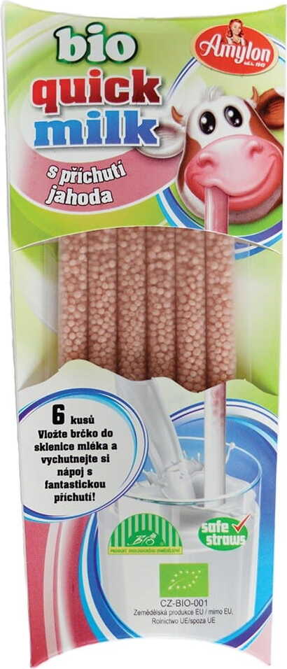 Pailles pour aromatiser le lait au goût fraise BIO (6 x 6 g) 36 g - AMYLON