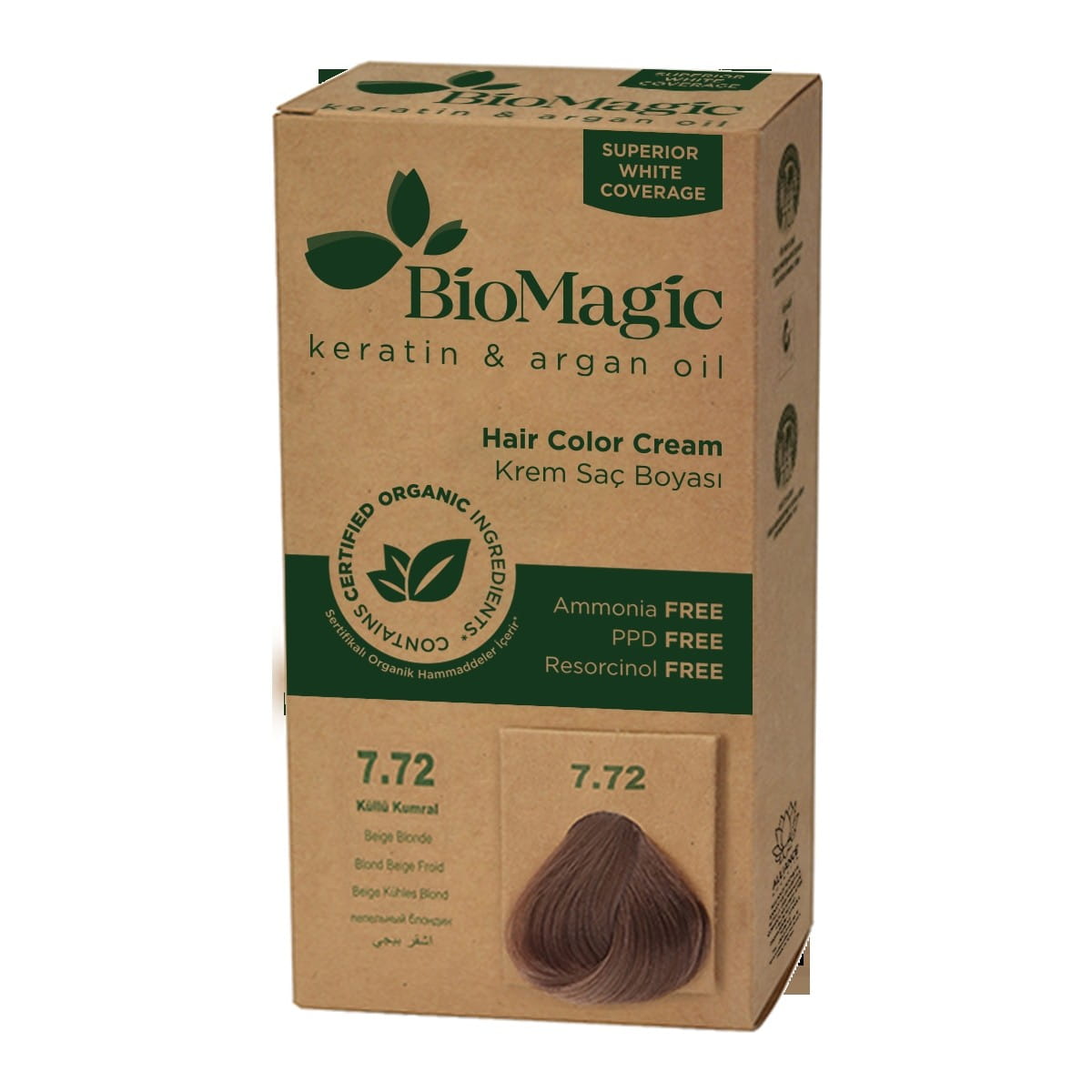 Teinture pour cheveux blond beige (7.72) 250 g - BIOMAGIC