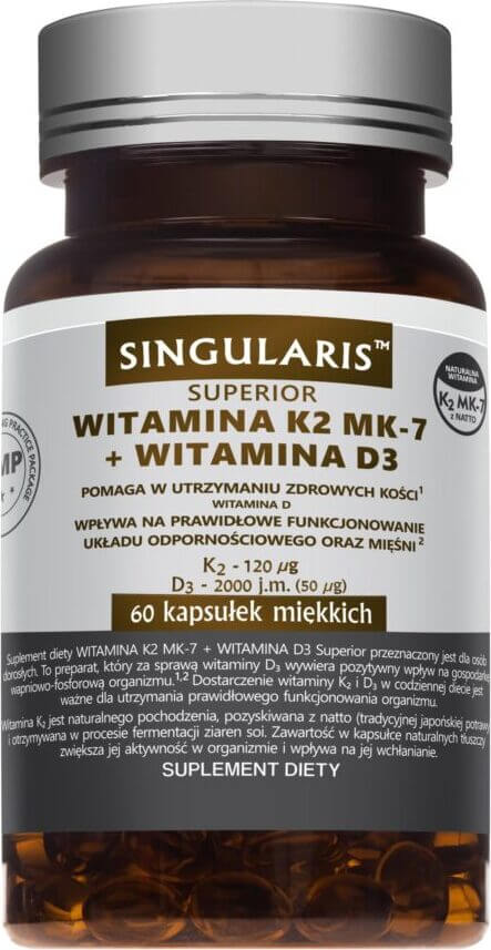 Vitamine K2 MK - 7 120 µg et vitamine D3 2000 ui 60 capsules molles SINGULARIS