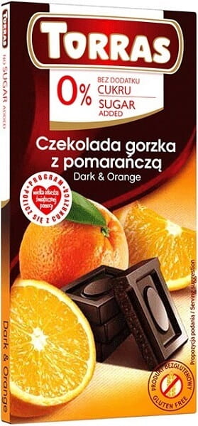 Chocolat amer à l'orange noir & orange 0% sucre sans gluten 75 g TORRAS