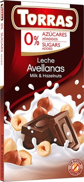 Chocolat au lait aux noisettes leche avellanas lait & noisettes 0% sucre sans gluten 75 g TORRAS