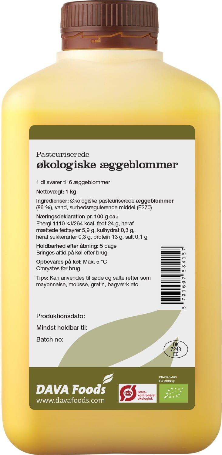 Jaune d'œuf liquide BIO 1 kg - DAVA FOODS