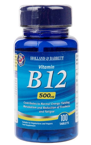 Vitamine B12 500 mcg cyanocobalamine 100 comprimés HOLLAND & BARRETT