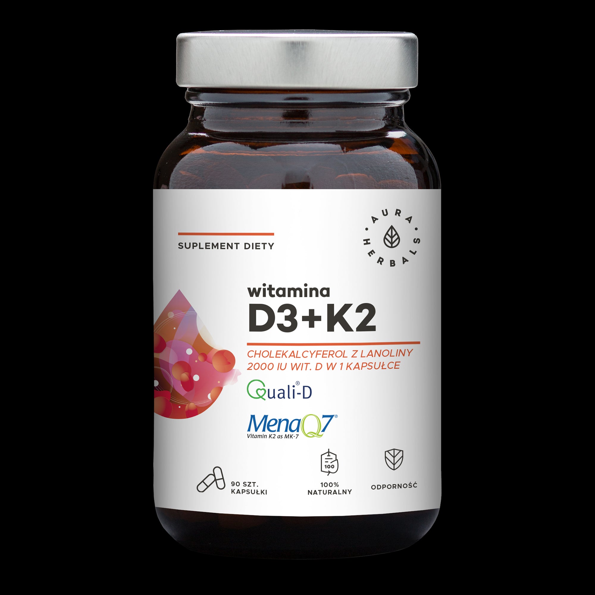 Vitamine D3 2000 ui et K2 90 gélules AURA HERBALS