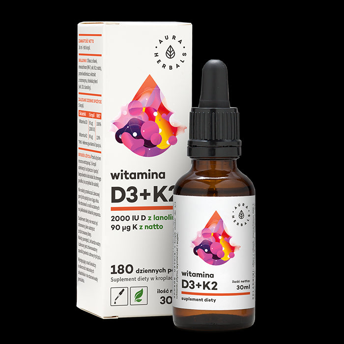 Vitamine D3 et K2MK7 en gouttes de 30 ml AURA HERBALS