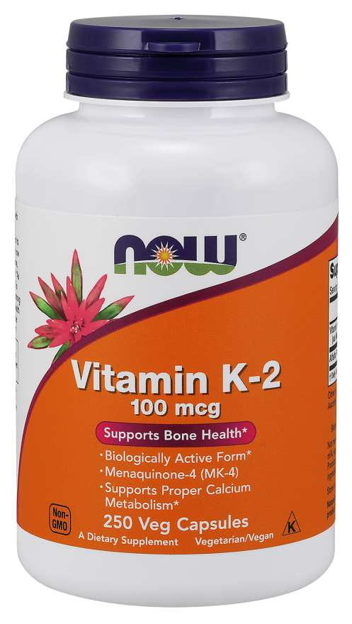 Vitamine K2 mk4 100 mcg et luzerne 250 gélules NOW FOODS