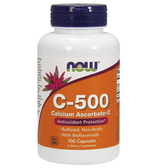 Vitamine C tamponnée C500 et bioflavonoïdes de calcium et d'agrumes 100 gélules NOW FOODS