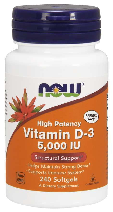 Vitamine D3 5000 ui 125 mcg 240 gélules NOW FOODS