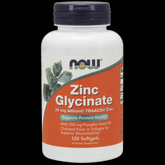 Glycinate de zinc chélate de zinc et huile de pépins de courge 120 gélules NOW FOODS