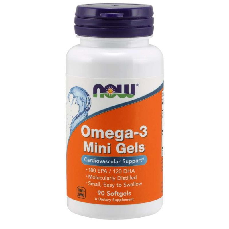 OMEGA 3 mini gels DHA 120 MG et EPA 180 MG 90 gélules NOW FOODS