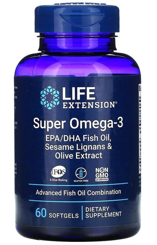 Super OMEGA3 EPA/DHA aux lignanes de sésame et extrait d'olive 60 capsules LIFE EXTENSION