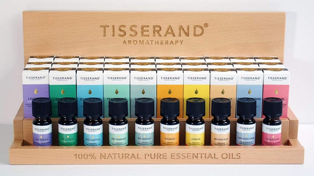 Coffret top 10 huiles essentielles et présentoir 40 pièces 30 x 9 ml et 10 x testeur 9 ml TISSERAND