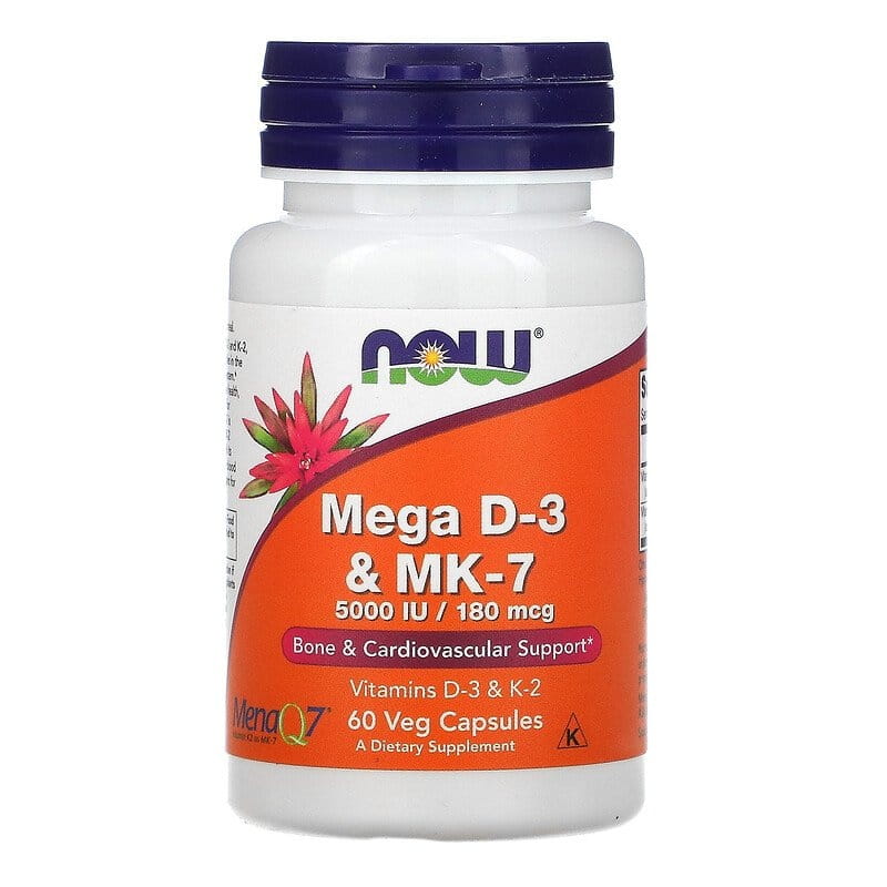 Mega D - 3 & mk - 7 vitamine D3 5000 ui + K2 MK - 7 60 gélules NOW FOODS