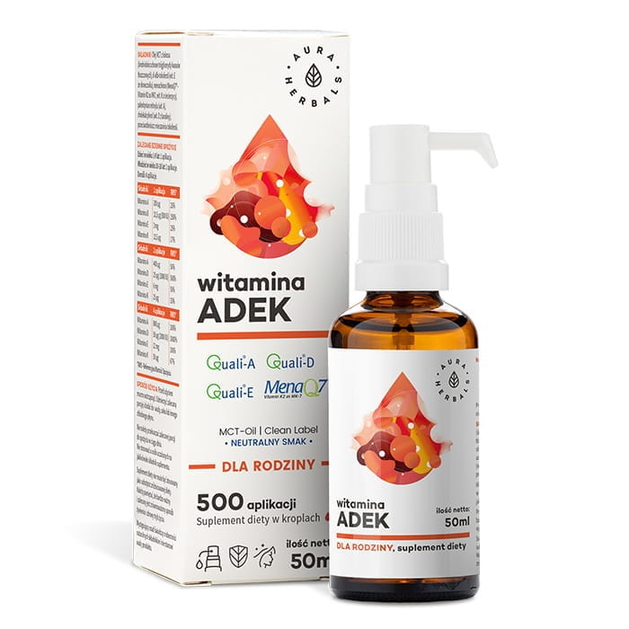 Vitamine A et D3 et E et K2 MK7 ADEK pour la famille de 50 ml AURA HERBALS