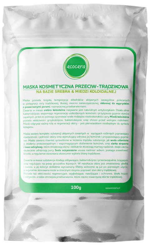 Masque cosmétique anti-acné à base d'argent & cuivre colloïdal 50g ECOCERA