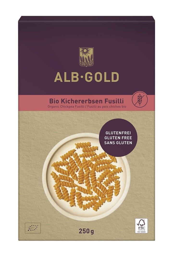 Pâtes (pois chiches), torsade, sans gluten BIO 250 g - ALB GOLD