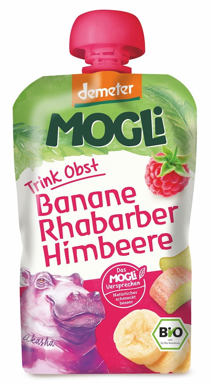 Moothie - purée de banane à la rhubarbe et framboise 100% fruit sans sucre ajouté BIO 100 g - MOGLI