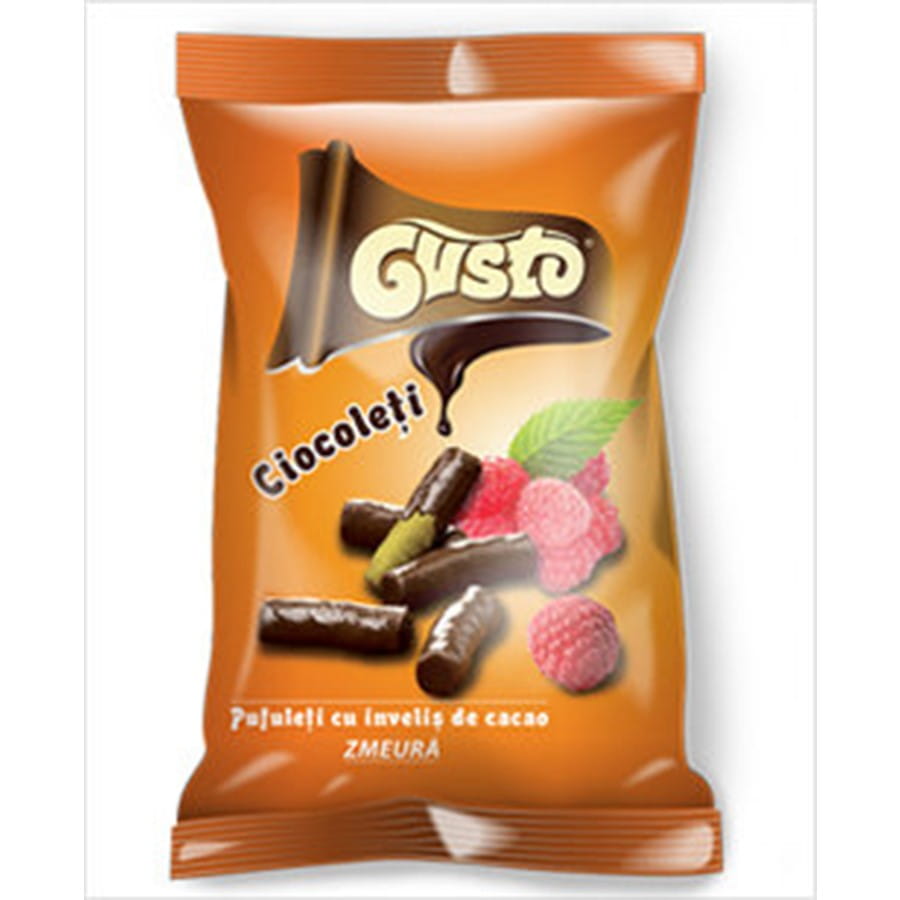 Chips de maïs au chocolat au goût de framboise 50g GUSTO PUFULETI