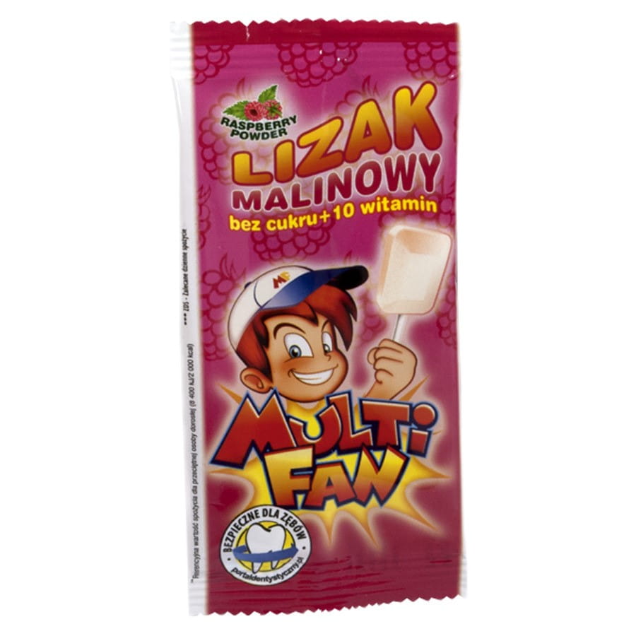 Sucette framboise sans sucre aux 10 vitamines MULTIFAN 5g